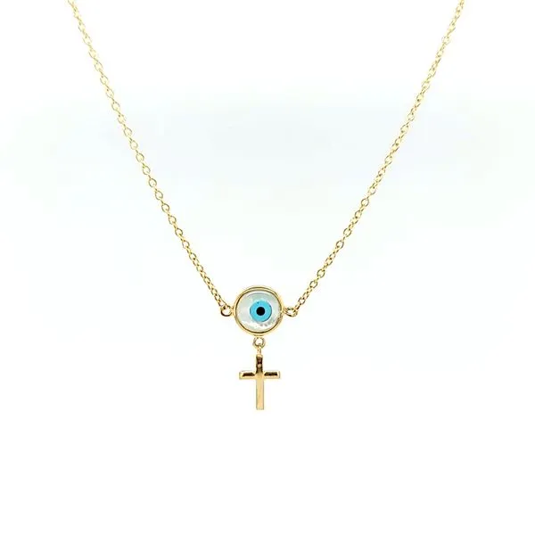 14k Yellow Gold Evil Eye Cross Necklace Arezzo Jewelers Elmwood Park, IL