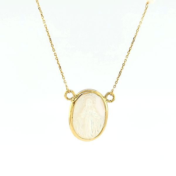 14k Yellow Gold Mother Of Pearl Our Lady of Guadalupe Necklace Image 2 Arezzo Jewelers Elmwood Park, IL