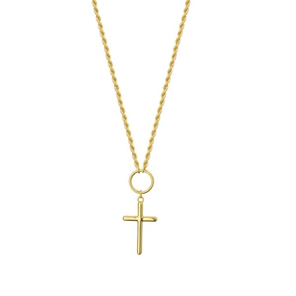 14k Yellow Gold Open Circle and Cross Necklace Arezzo Jewelers Elmwood Park, IL