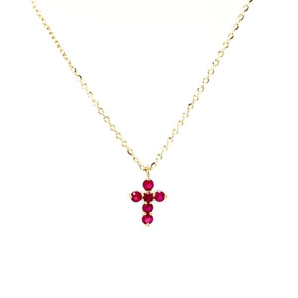 14k Yellow Gold Small Ruby Cross Necklace Image 2 Arezzo Jewelers Elmwood Park, IL