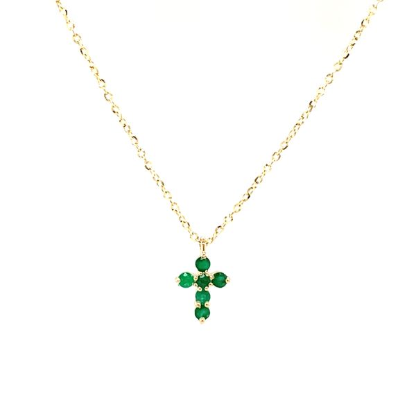 14k Yellow Gold Small Emerald Cross Necklace Image 2 Arezzo Jewelers Elmwood Park, IL