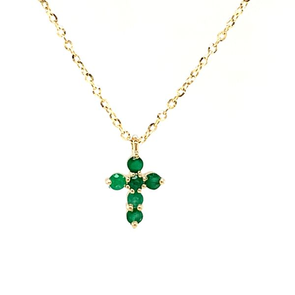 14k Yellow Gold Small Emerald Cross Necklace Arezzo Jewelers Elmwood Park, IL