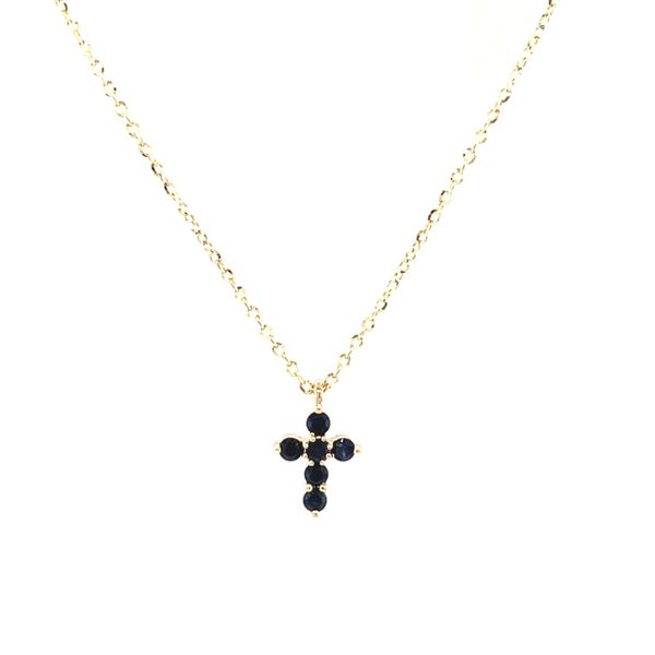 14k Yellow Gold Small Sapphire Cross Necklace Image 2 Arezzo Jewelers Elmwood Park, IL