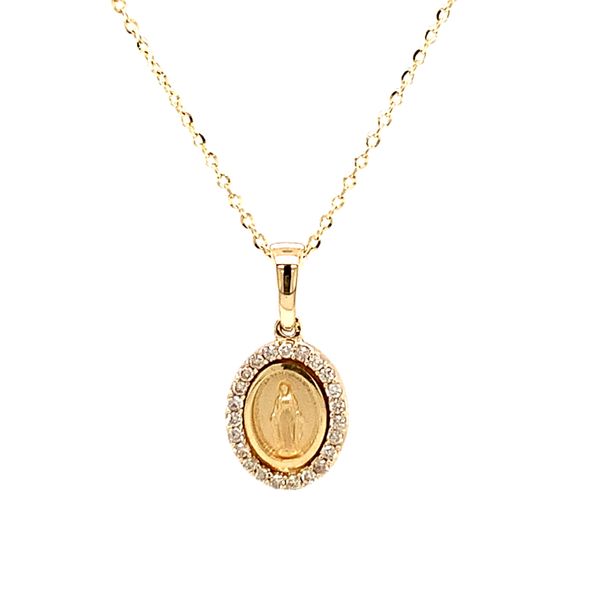 14k Yellow Gold Diamond Miraculous Mary Necklace Arezzo Jewelers Elmwood Park, IL