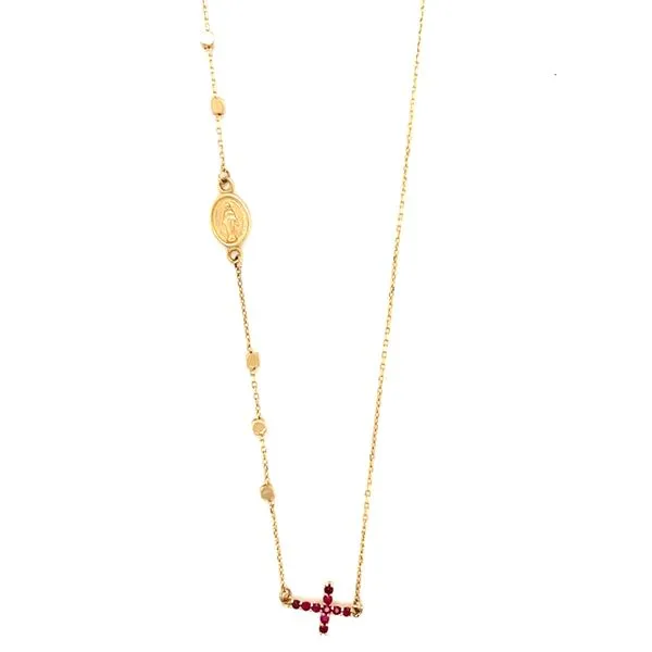 14k Yellow Gold Rosary Necklace with Ruby Cross Image 2 Arezzo Jewelers Elmwood Park, IL
