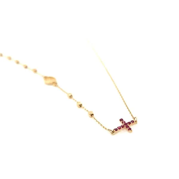 14k Yellow Gold Rosary Necklace with Ruby Cross Image 3 Arezzo Jewelers Elmwood Park, IL