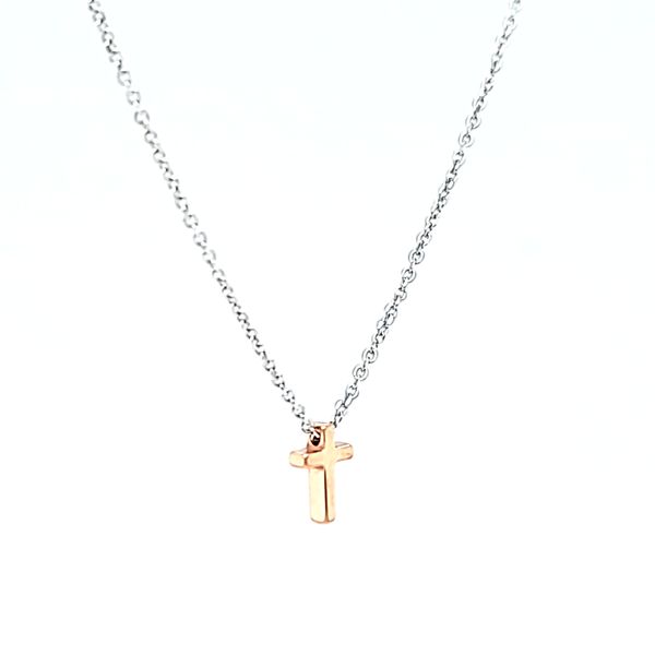 18k Two Tone Gold Petite Floating Cross Necklace Image 3 Arezzo Jewelers Elmwood Park, IL