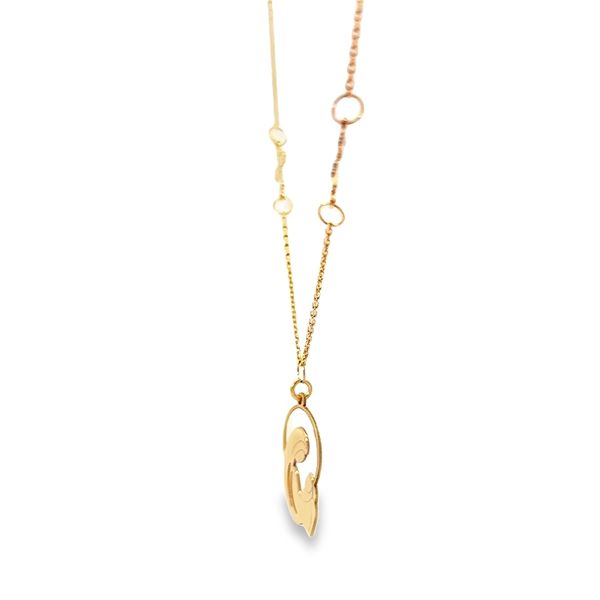 18K Yellow Gold Virgin Mary and Child Necklace with Cross Accents Image 3 Arezzo Jewelers Elmwood Park, IL