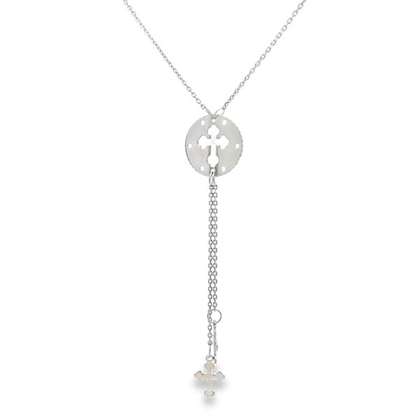 18K White Gold Cross Medal Religious Necklace Image 4 Arezzo Jewelers Elmwood Park, IL