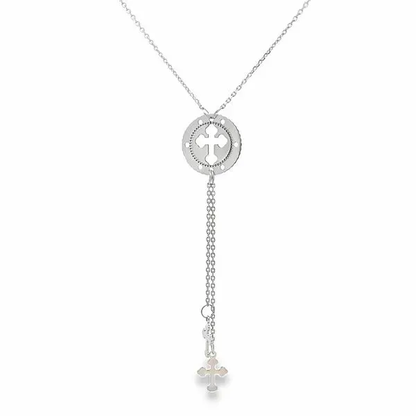 18K White Gold Cross Medal Religious Necklace Arezzo Jewelers Elmwood Park, IL