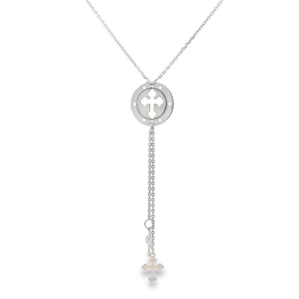 18K White Gold Cross Medal Religious Necklace Arezzo Jewelers Elmwood Park, IL