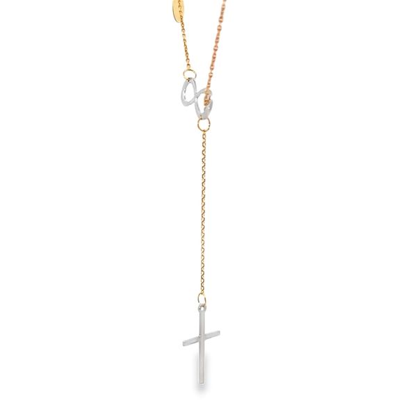 18K Two Tone Cross and Infinity Religious Lariat Necklace Image 4 Arezzo Jewelers Elmwood Park, IL