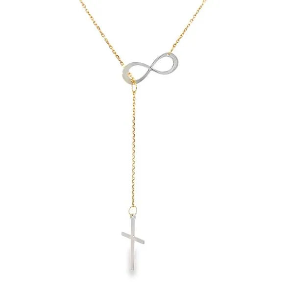 18K Two Tone Cross and Infinity Religious Lariat Necklace Image 5 Arezzo Jewelers Elmwood Park, IL