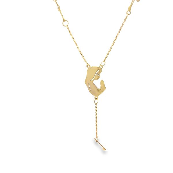18K Yellow Gold Praying Virgin Mary and Cross Religious Lariat Necklace Image 3 Arezzo Jewelers Elmwood Park, IL