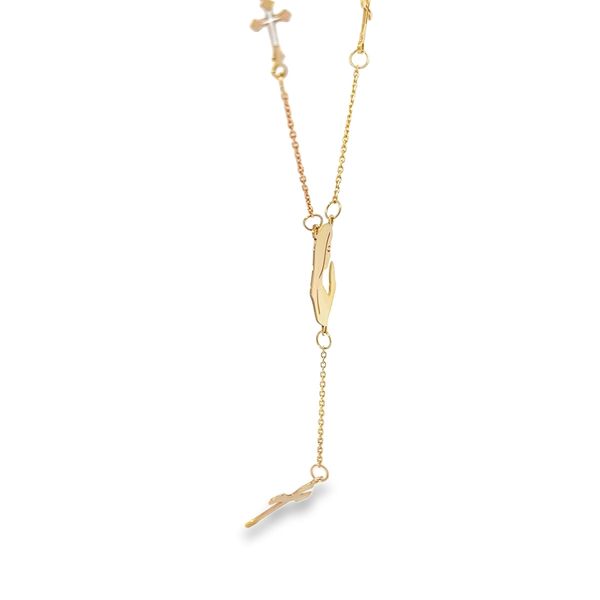 18K Yellow Gold Praying Virgin Mary and Cross Religious Lariat Necklace Image 4 Arezzo Jewelers Elmwood Park, IL