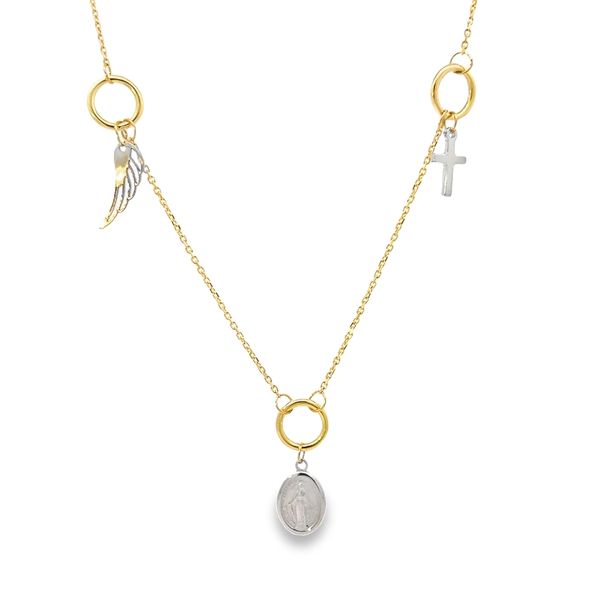 18K Two Tone Miraculous Virgin Mary Religious Necklace Arezzo Jewelers Elmwood Park, IL