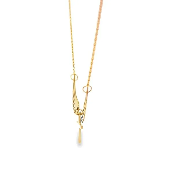 18K Yellow Gold Cross and Angel Wings Religious Necklace Image 3 Arezzo Jewelers Elmwood Park, IL