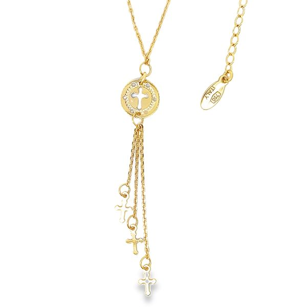 18K Yellow Gold Cross Religious Lariat Necklace Image 2 Arezzo Jewelers Elmwood Park, IL