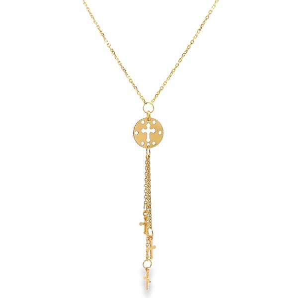 18K Yellow Gold Cross Religious Lariat Necklace Image 5 Arezzo Jewelers Elmwood Park, IL