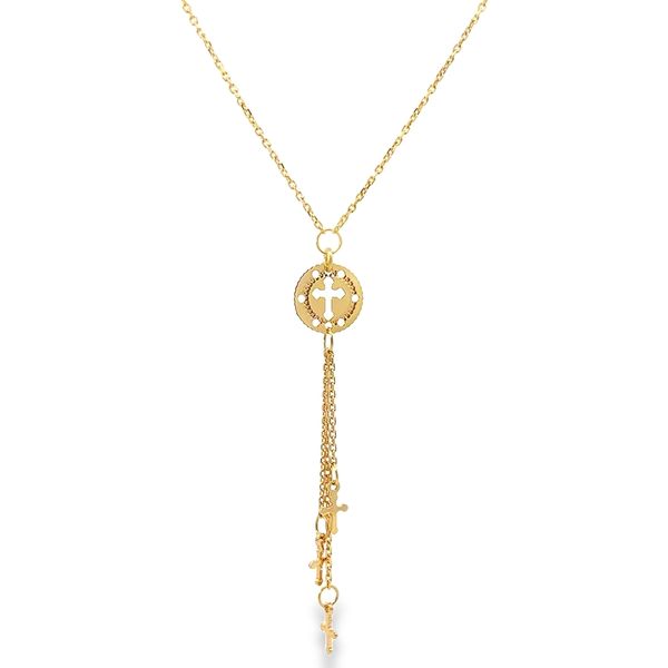 18K Yellow Gold Cross Religious Lariat Necklace Arezzo Jewelers Elmwood Park, IL