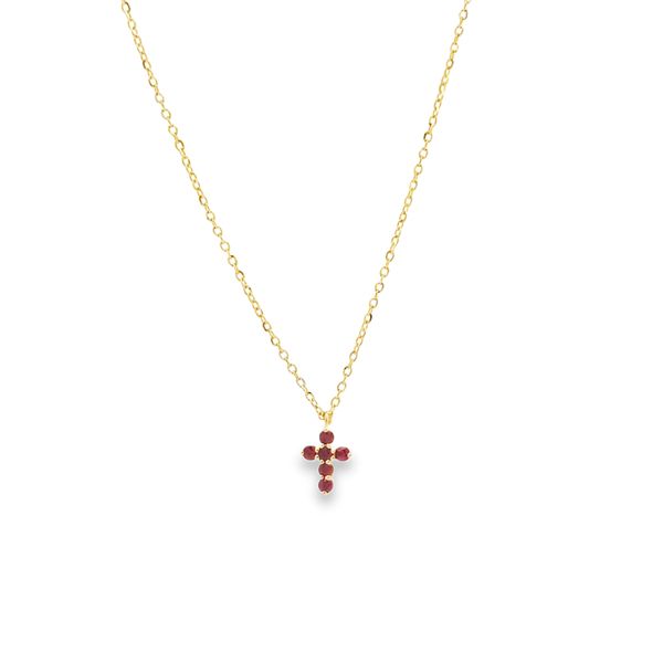 Super Petite Ruby Cross Necklace on 14K Yellow Gold Arezzo Jewelers Elmwood Park, IL