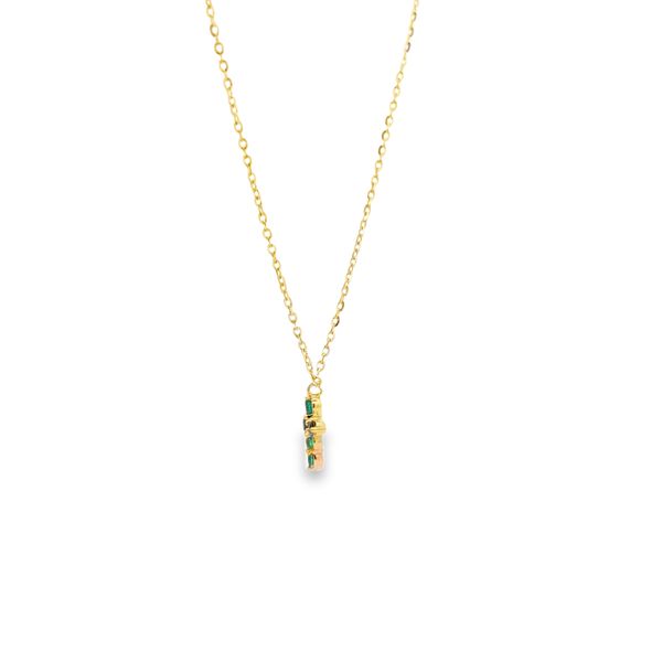 Super Petite Emerald Cross Necklace in 14k Yellow Gold Image 2 Arezzo Jewelers Elmwood Park, IL