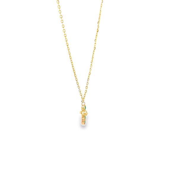 Super Petite Emerald Cross Necklace in 14k Yellow Gold Image 3 Arezzo Jewelers Elmwood Park, IL