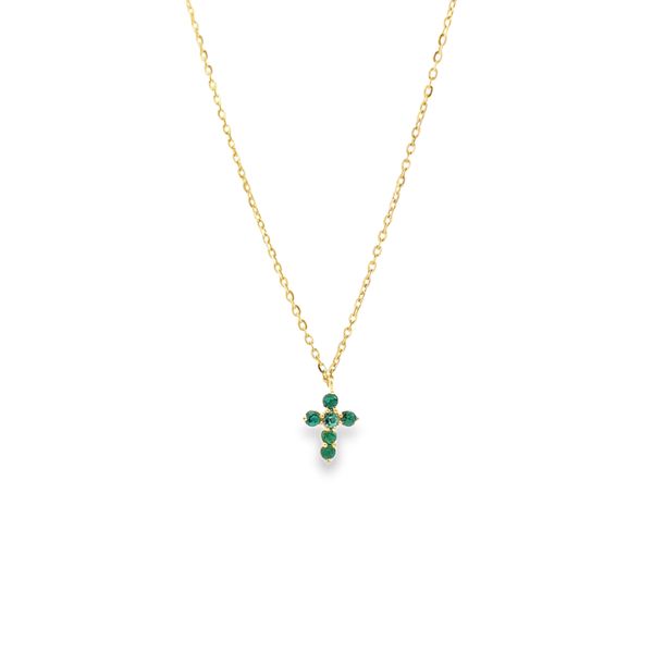 Super Petite Emerald Cross Necklace in 14k Yellow Gold Arezzo Jewelers Elmwood Park, IL