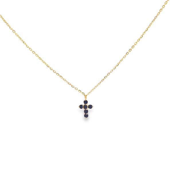 Super Petite Sapphire Cross Necklace in 14k Yellow Gold Arezzo Jewelers Elmwood Park, IL