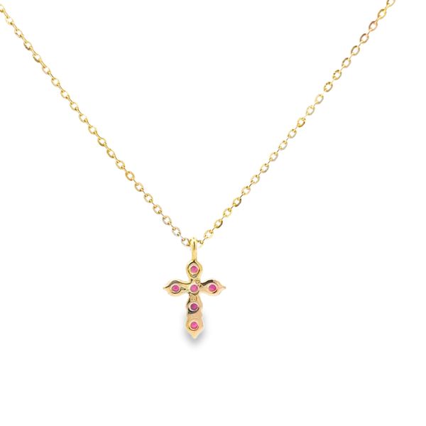 Petite .20ct Ruby Cross Necklace in 14k Yellow Gold Image 4 Arezzo Jewelers Elmwood Park, IL