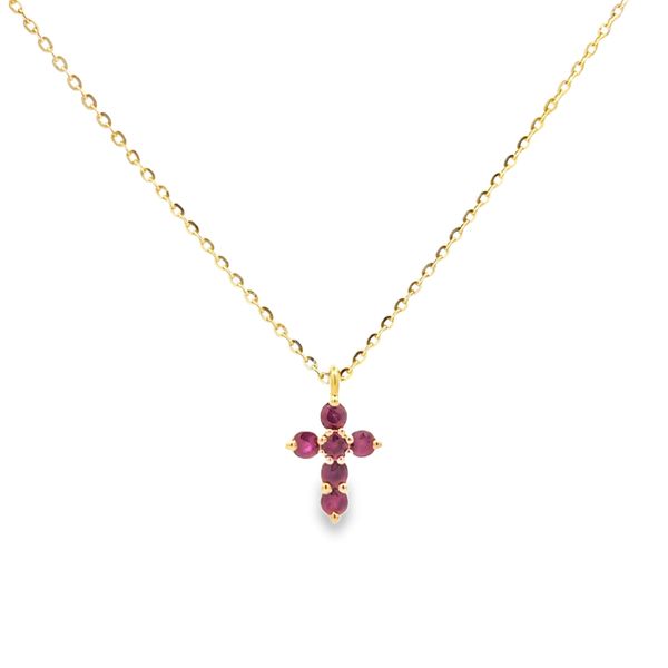 Petite .20ct Ruby Cross Necklace in 14k Yellow Gold Arezzo Jewelers Elmwood Park, IL