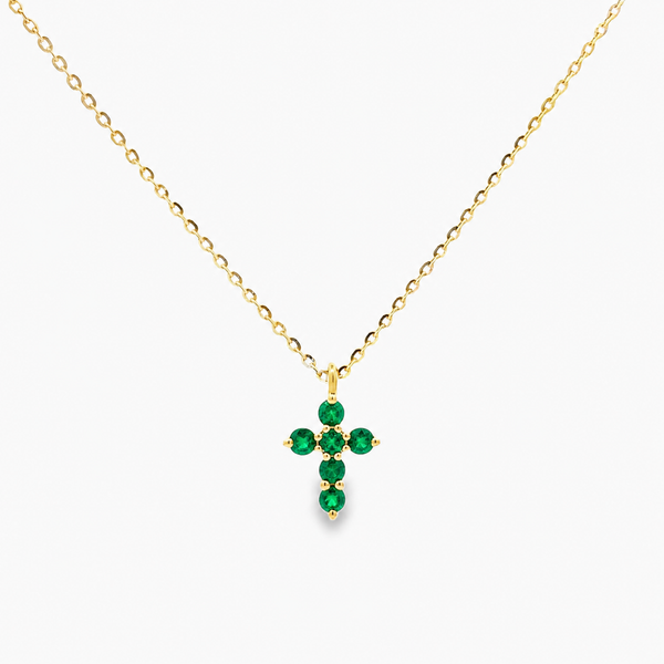 Petite .20ct Emerald Cross Necklace in 14k Yellow Gold Arezzo Jewelers Elmwood Park, IL
