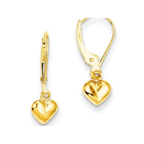 14K Leverback Children's Earrings With Hanging Puffed Heart Arezzo Jewelers Elmwood Park, IL