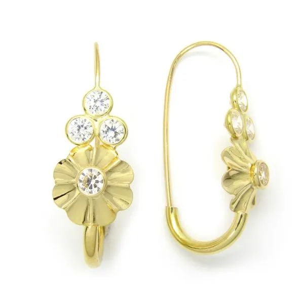 18k Yellow Gold Vintage CZ Flower Earrings Arezzo Jewelers Elmwood Park, IL