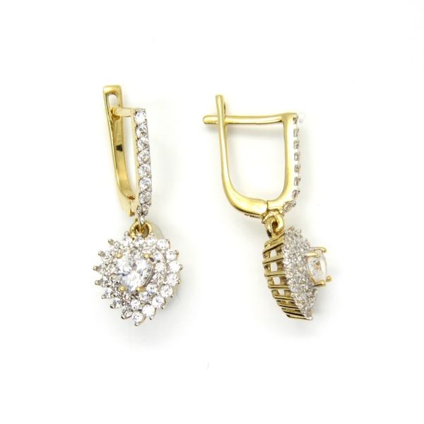 14k Yellow Gold Leverback Earrings Heart CZ Arezzo Jewelers Elmwood Park, IL