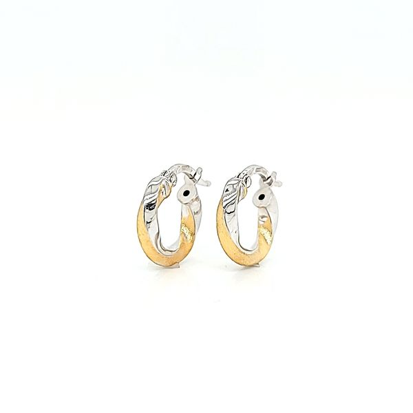 18k Two Tone Gold Small Hoop Twist Earrings Arezzo Jewelers Elmwood Park, IL