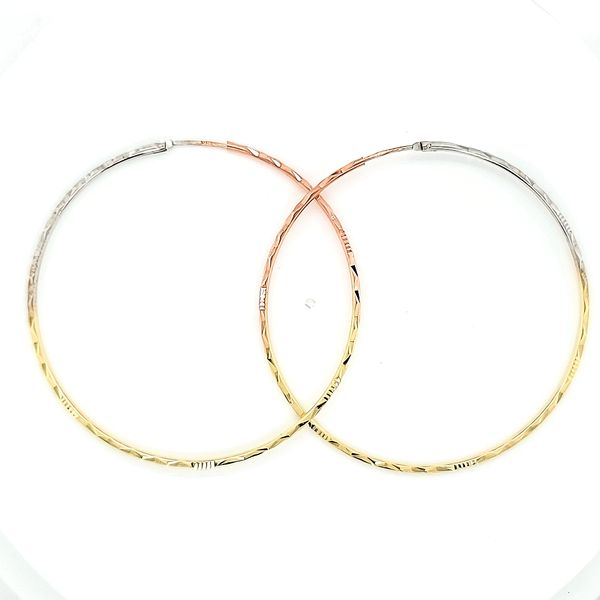 14K Tri Color Gold Endless Hoops Earrings, 2.5