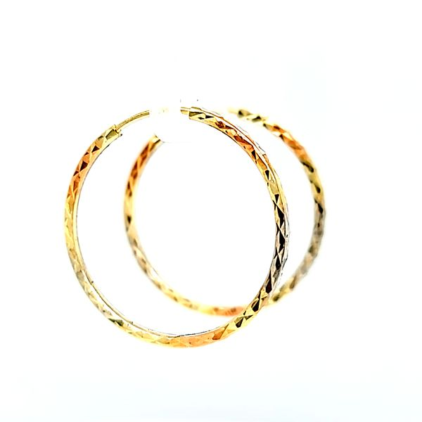 14k Tri Color Gold 25mm Diamond Cut Endless Hoop Earrings Image 3 Arezzo Jewelers Elmwood Park, IL