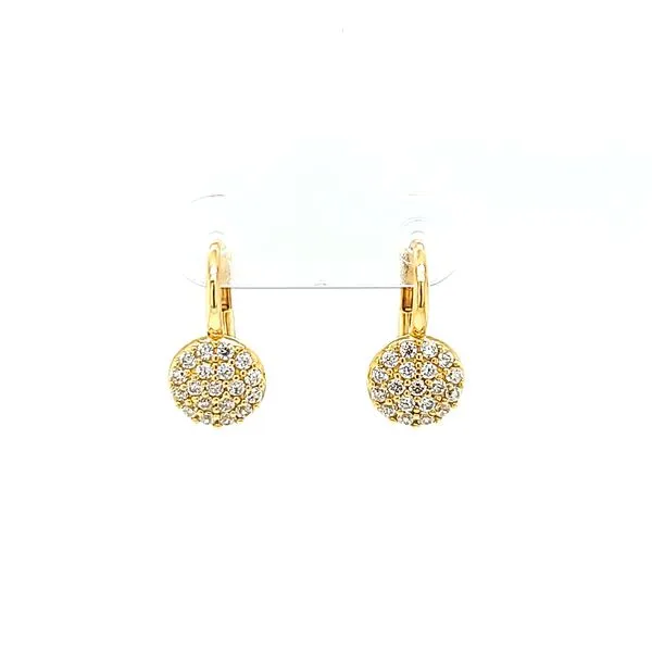 18k Yellow Gold Circle Pave CZ Leverback Earrings Arezzo Jewelers Elmwood Park, IL