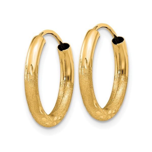 14k Yellow Gold 2mm Satin Diamond-cut Endless Hoop Earrings Image 2 Arezzo Jewelers Elmwood Park, IL