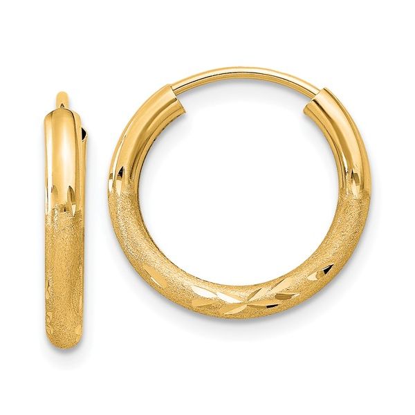 14k Yellow Gold 2mm Satin Diamond-cut Endless Hoop Earrings Arezzo Jewelers Elmwood Park, IL