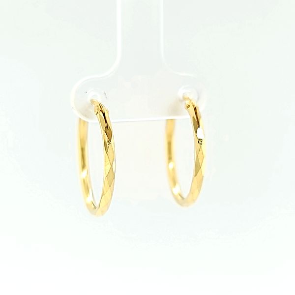 14k Yellow Gold 21mm Faceted Hoop Gold Earrings Arezzo Jewelers Elmwood Park, IL