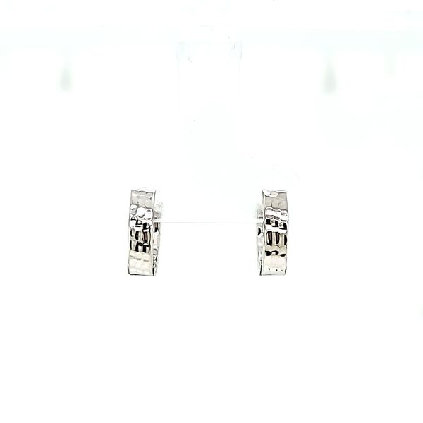 14k White Gold 12mm Diamond Cut Huggie Earrings Arezzo Jewelers Elmwood Park, IL