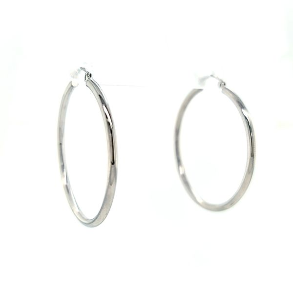 14k White Gold 35mm Plain Hoop Earrings Image 2 Arezzo Jewelers Elmwood Park, IL
