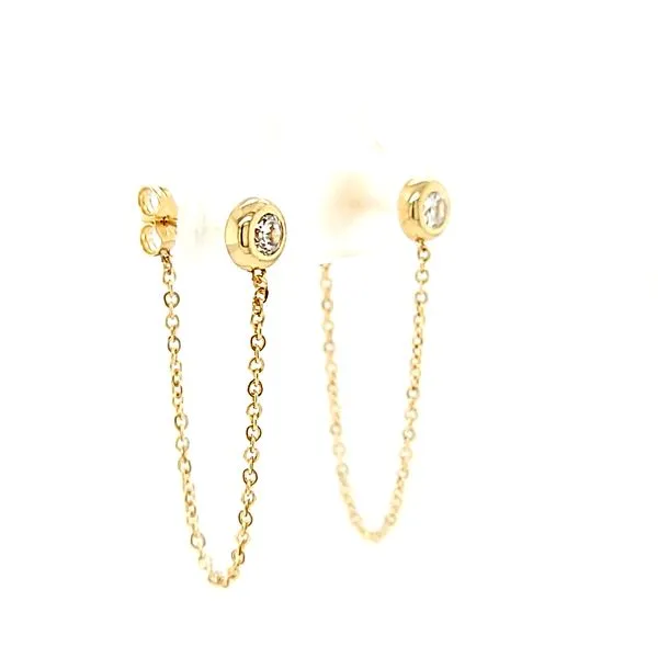14kt Yellow Gold Bezel CZ Chain Stud Earrings Image 2 Arezzo Jewelers Elmwood Park, IL