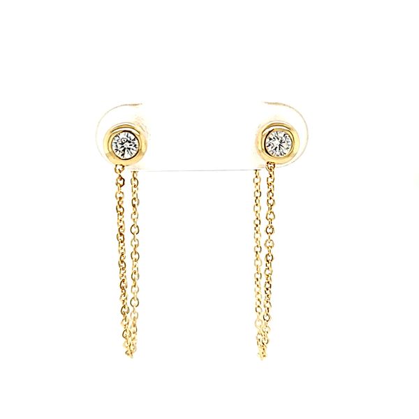 14kt Yellow Gold Bezel CZ Chain Stud Earrings Arezzo Jewelers Elmwood Park, IL