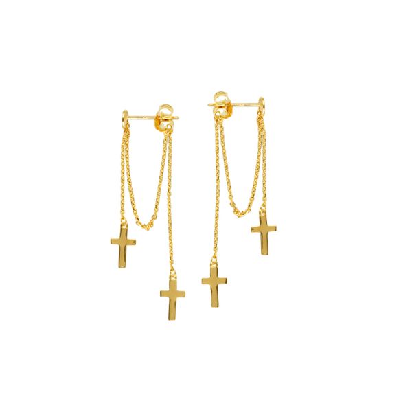 14 k Yellow Gold Front To Back Cross Earrings Arezzo Jewelers Elmwood Park, IL