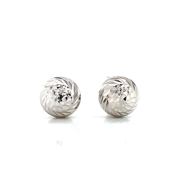 14k White Gold 8mm Moon Cut Ball Earrings Image 3 Arezzo Jewelers Elmwood Park, IL