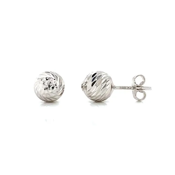 14k White Gold 8mm Moon Cut Ball Earrings Arezzo Jewelers Elmwood Park, IL