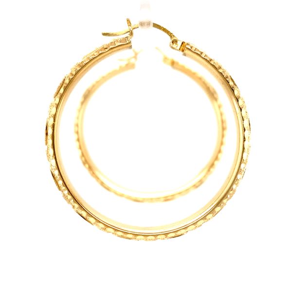 14k Yellow Gold Carved Hoop Earrings Image 3 Arezzo Jewelers Elmwood Park, IL
